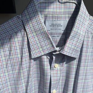 Charles Tyrwhitt Blue and Red Plaid Men's Shirt